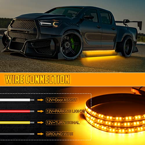 Oppbuy 2Pcs 70 Inch Led Running Board Light 12V Led Side Marker Light With Sequential Amber Turn Signal Light &White Courtesy Light,216 Leds Running Board Strip Light For Trucks Cars Pickup Vehicle #TOP5
