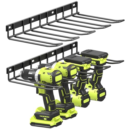 WELDUN 2 Pack Werkzeugspeicher für 8 Elektrowerkzeug Wandhalterung Werkzeugregal Organizer für Garage Werkzeugraum