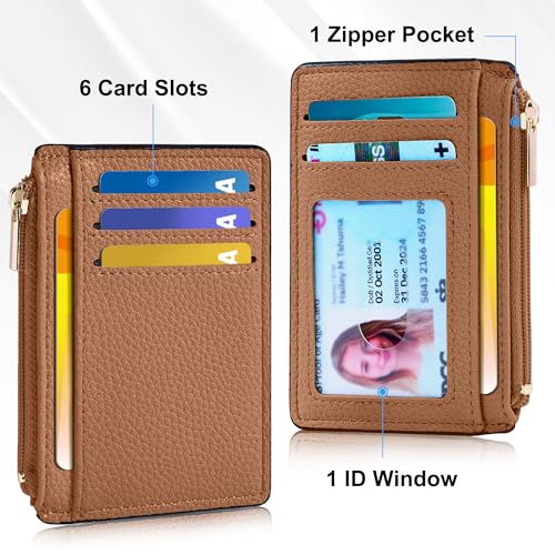 Image of Tipmile Womens Credit Card Holder Wallet, Small Slim RFID Blocking Sleeve | Mini Tiny Cute ID Case, Minimalist Zipper Pocket Wallet, Thin Coin Purse, Mothers Gift, Brown