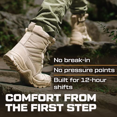 Image of Maelstrom Men's Tactical Work Boots with Side Zipper - Lightweight Leather Military Style, Comfortable, Durable and Breathable for Outdoors