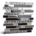 5-Sheet Glass Backsplash Tiles, 5 Square Feet Black Glass Mosaic Backsplash Subway Metal Tile for Kitchen Wall Bathroom