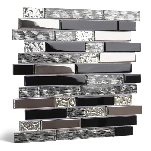 5-Sheet Glass Backsplash Tiles, 5 Square Feet Black Glass Mosaic