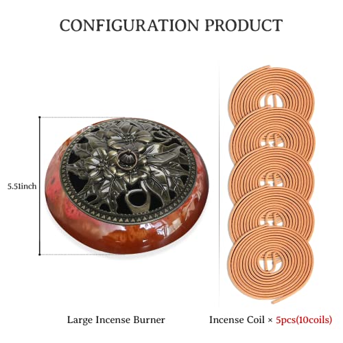 Powder Incense Burner, Palo Santo Holder, Ceramic Bowl Burner With Lid Suitable For Sage、 Charcoal、 Mosquito Coils Incense/Cone/Coil/Stick, With 10 Coils Incense + Fireproof Cotton Inside. #TOP2