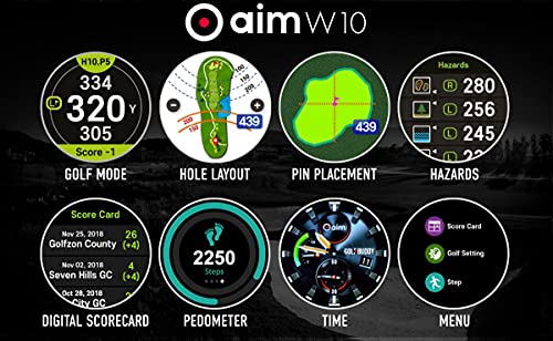 Golf Buddy Aim W10 GPS Watch, Advanced Smart Golf Watch, Full-Color Touch Screen, 40,000 Preloaded courses, Red/White/Blue & Black Wristband