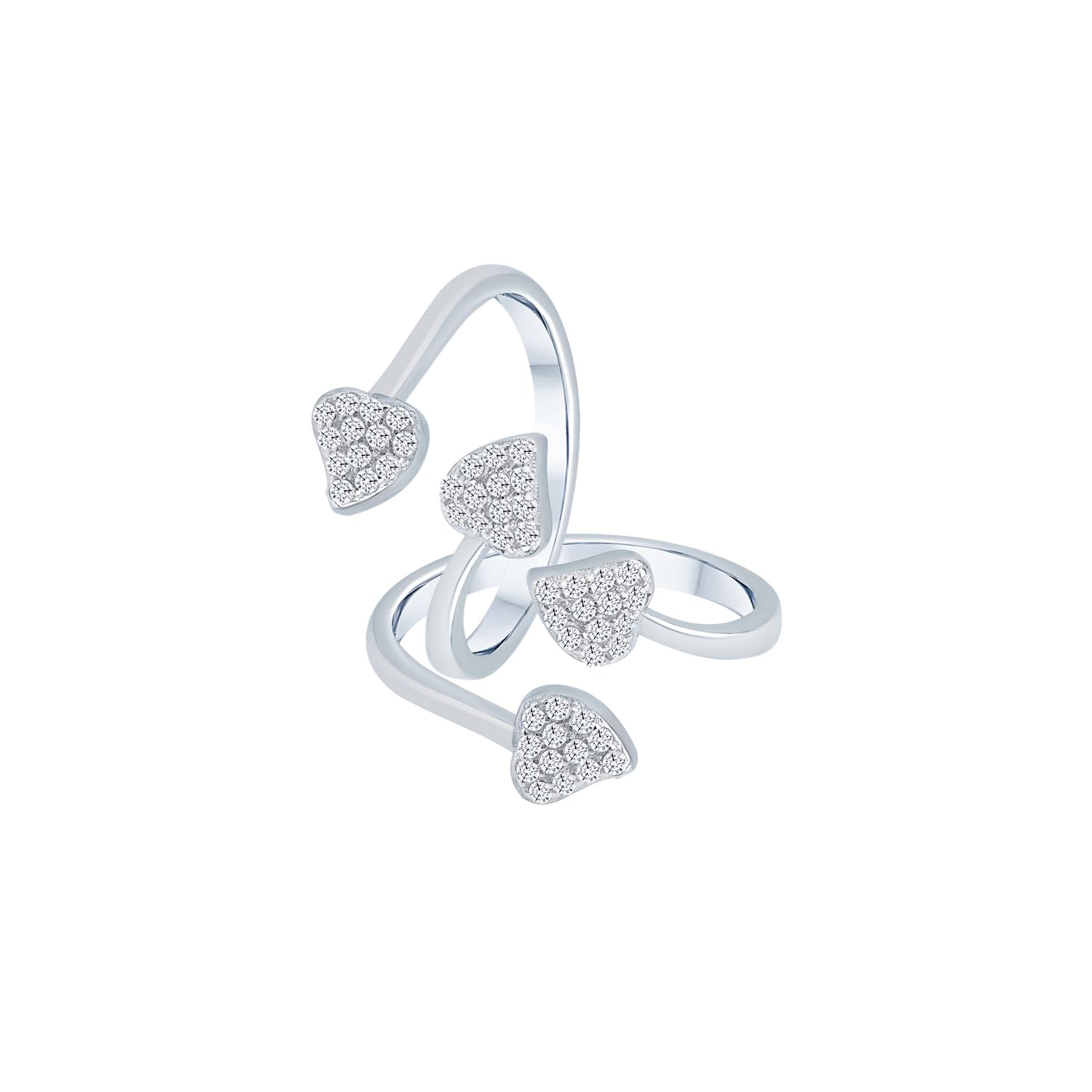 Openable Top Dual Heart Toe Rings in Pure 92.5 Sterling Silver for Women with Cubic Zirconia (CZ) (TR000204)-image-17