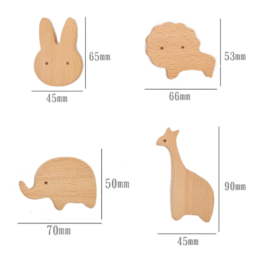 Lot de 4 boutons d'armoire en bois d'animaux - Pour enfants - Décoration naturelle - Boutons de meubles et de porte d'armoire