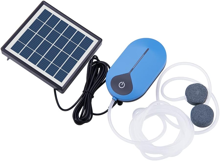 ZJchao Solar Air Pump for Fish 3 Modes 3600mAh Battery Portable Oxygen Pump with 2 Air Stones Hose for Aquarium Pond Fishing Outdoor