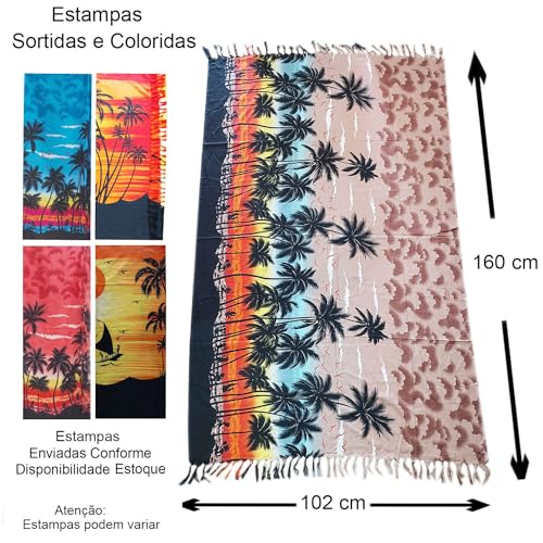 Bolsa Praia PVC Transparente Alças Coloridas + Canga Saída de Praia Retangular Estampas Sortidas (Pr