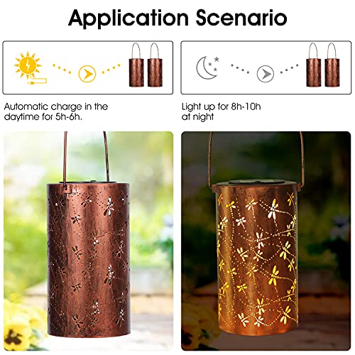 Solar Lanterns Outdoor Hanging Lantern Lights, Dragonfly Hollowed-Out Metal Decor Lantern, Waterproof Led Decorative Garden Light - Delicate Garden Decoration For Patio, Yard, Pathway, Landscape #TOP3