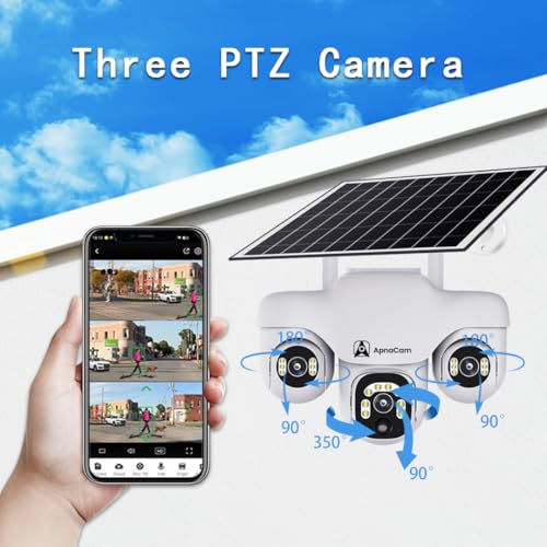 Image of 4G Solar Security Camera - Triple Lens 3MP PTZ Wireless Outdoor CCTV, Solar Powered, 360 Pan Tilt View, Color Night Vision, Motion Detection, Two-Way Audio, IP66 Waterproof, 128GB Support, No WiFi