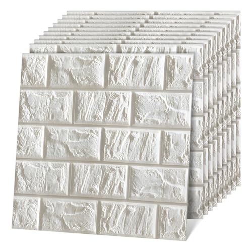 SIMDAO 3D Wandpaneele zum Abziehen und Aufkleben in Weißgrau Steinoptik, 10 Stück XPE-Schaumstein-3D-Tapete, Selbstklebende Tapete Schaumtapete für Schlafzimmer, Treppen, Küche