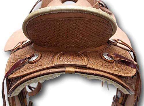 Rahmat International Wade Tree A Fork Premium Western Leather Roping Ranch Work Horse Saddle Tack, Headstall Breastplate(Size- 10 To 18 Inches Seat Available) (15.5" Inch Seat) #TOP3