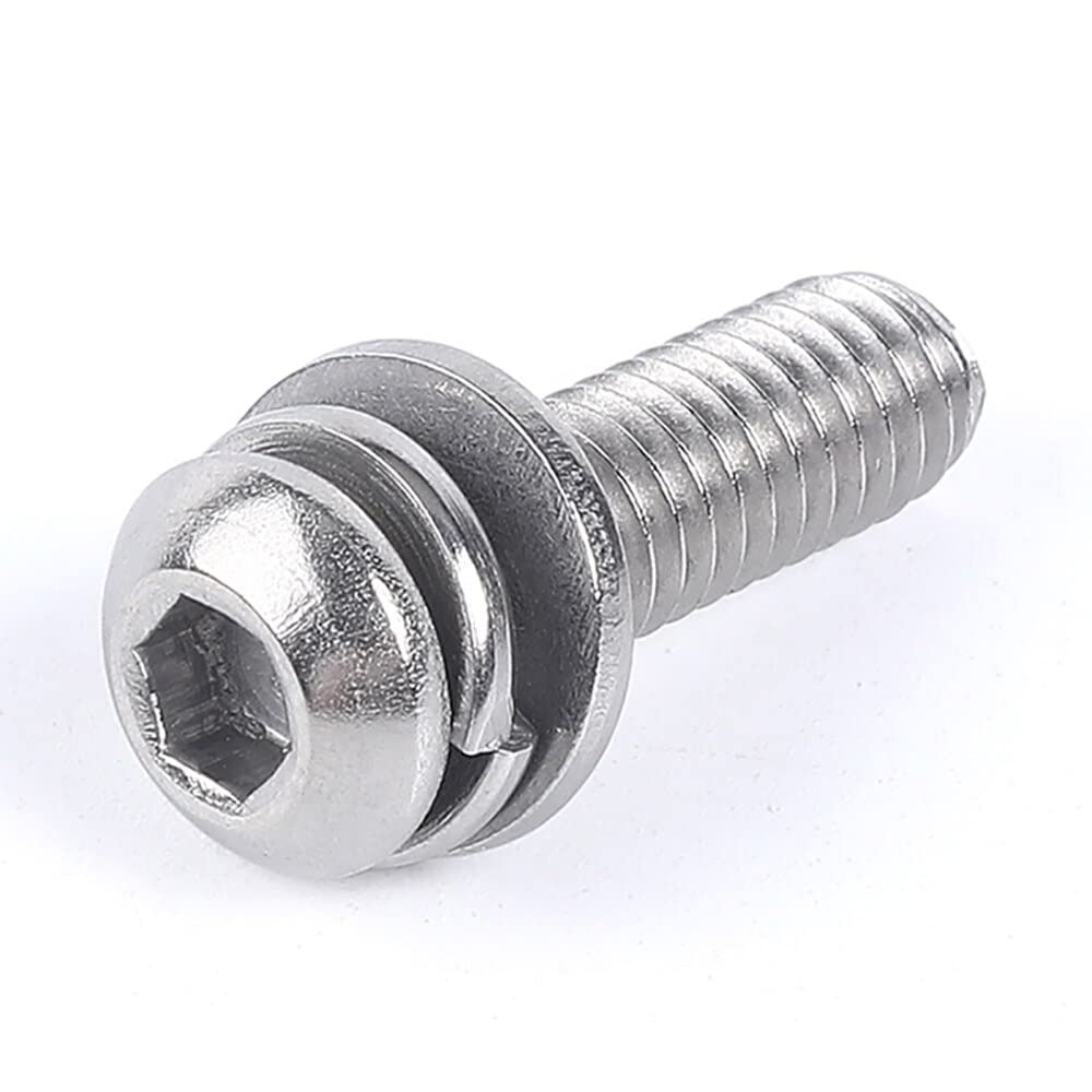 50/200pcs 304 Hexagonale en Acier inoxydable Vis À Tête Cylindrique À Six Pans Creux Avec Rondelle Plate Combinaison Vis Boulon (Color : 50pcs_20MM_M4)