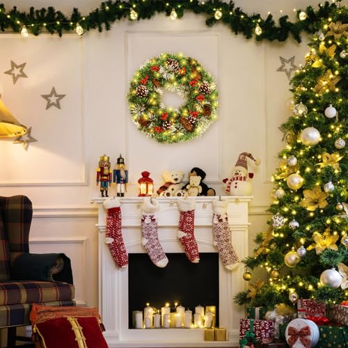 Mr.Kiangci Christmas Wreath For Door,Pre-Lit Artificial Christmas Wreaths For Front Door With Pine Cones,Berries,8 Modes&Timer,50 Led Lights For Outdoor Decorations thumb #4