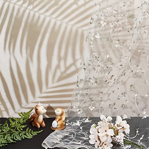 GORGECRAFT 53.5 Inch Width Floral Embroidered Lace Fabric Flowers Leaves Vine Embroidery Lace Trim Fabrics White Mesh Applique for Party Dress Skirt Clothing Embellishments DIY Sewing Crafts - Image 4
