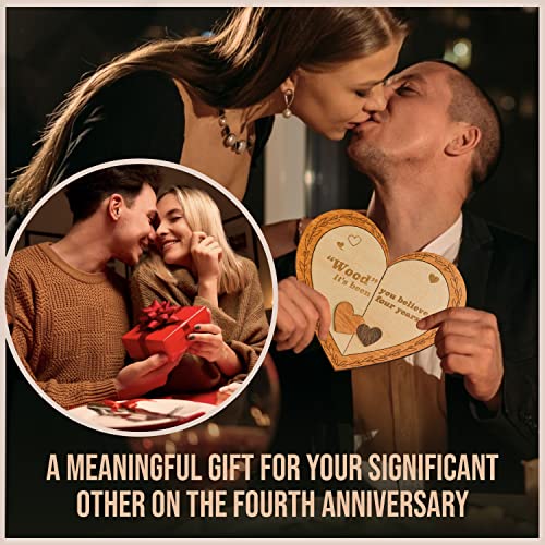 Stofinity 4 Year Anniversary Wood Gifts For Him Her - 4Th Wedding Anniversary Wooden Gifts For Husband Wife, Four Years Married Anniversary For Couples, Fourth Year Gift Wood Heart Plaque Decoration #TOP2