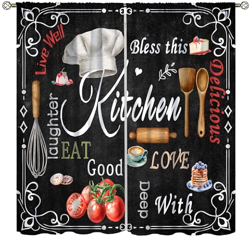wlsgdsg Farmhouse Kitchen Curtains, Rustic Country Fork and Spoon Cook