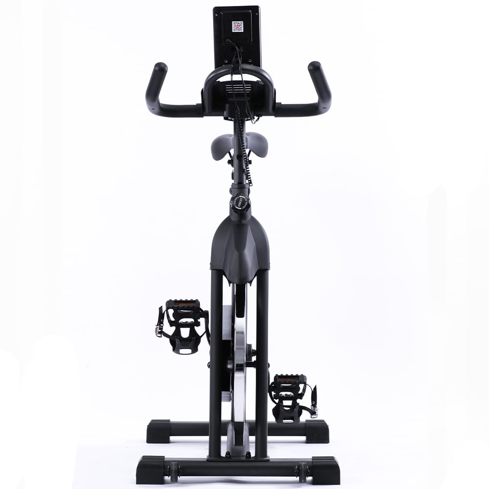 BAKAJI Rower treningowy Spinning Bike z wyświetlaczem LCD i Bluetooth z połączeniem z aplikacją Fitness, rower trening siłownia z regulowanym wyściełanym siedzeniem, idealny cardio, nogi, brzuch,