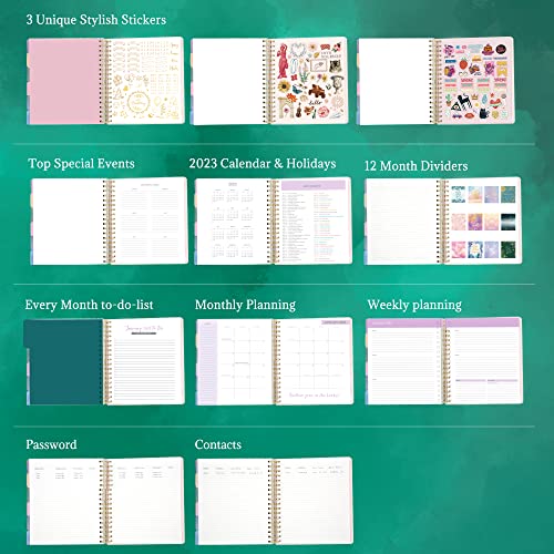 Cagie Weekly And Monthly Planner 2023 For Women Agenda, Waterproof Hardcover Planner Large Printed Cover, 2023 Jan - Dec Green Spiral Day Planner With Tabs, Stickers #TOP4