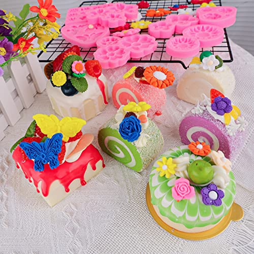 Flower Silicone Cake Molds,Butterfly Candy Molds Rose Mold Leaf Mold Silicone For Cake Decorating Cupcake Topper Cake Pops Candy Soap Making (8 Flower Mold) #TOP3