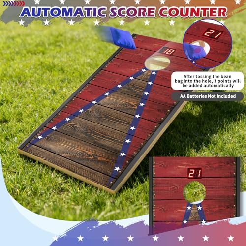 Image of Electronic Cornhole Board Set 4x2ft 3x2ft 2x1ft, Automatic Scoring Corn Hole Games for Adults & Kids, Wooden Portable Cornhole Set with 8 Bean Bags & Carrying Bag for Outdoor, Tailgate, Party