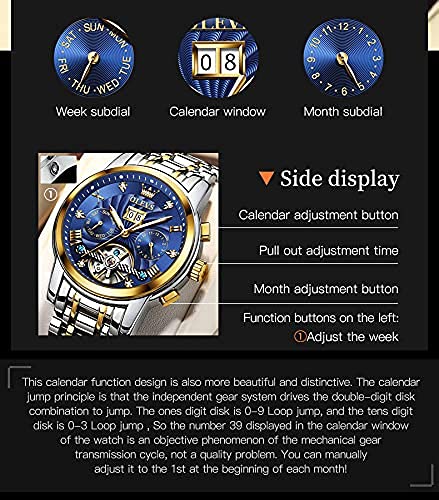 Image of OLEVS Men Automatic Watch Mechanical Self Winding Watches for Men Skeleton Business Dress Luminous Waterproof Diamond Week Month