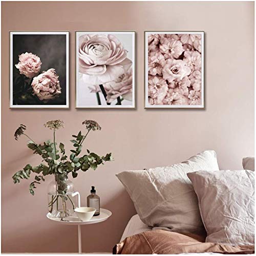 Lumière Rose Pivoines Fleurs Toile pour Habiller un Mur Vide de Chambre 50x70cm