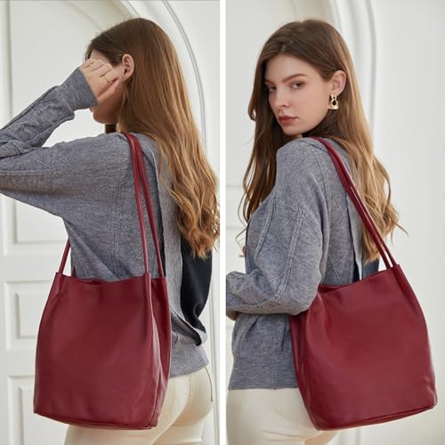 Image of Iswee Soft Leather Tote Bucket Bag Hobo Shoulder Purse and Handbags Women | Large Size Roomy Pocketbooks Ladies Bag Everyday Bag Casual Work Travel Designer Hand Bag