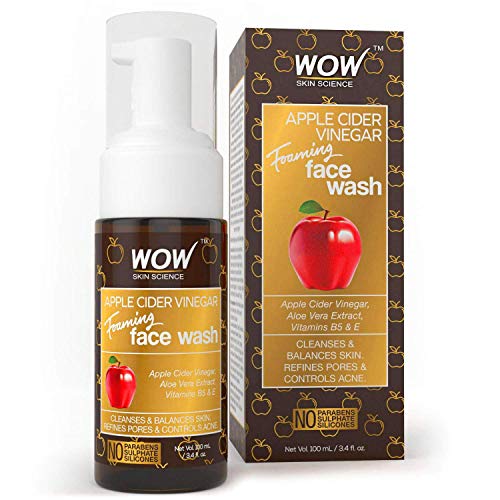 WOW Apple Cider Vinegar Foaming Face Wash Cleanser - Normal, Dry & Oily Skin - Heal, Hydrate For Soft, Clear Skin - Remove Dirt, Oil & Makeup, Reduce Acne Breakouts - Men & Women - All Ages - 100 mL