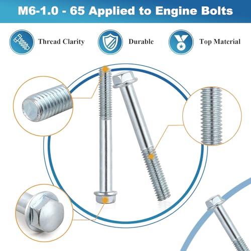 Image of Minho Motorcycle High Strength Grade 8.8 Metric Flanged Hex Bolts M6-1.0 - 65 Applied to Engine Bolts,10pcs