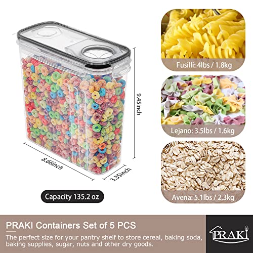 Praki 5Pcs Cereal Containers Storage Set, Bpa Free Airtight Food Storage Container Set With Lids, Kitchen Pantry Organization And Storage For Sugar, Baking Supplies With 20 Labels & Mark(4L Black) #TOP1