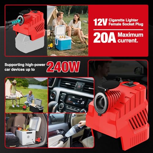 Car/Vehicle Refrigerator Power Supply for Milwaukee M18 18V Battery,Cigarette Lighter Interface,DC 12V Buck Converter Regulator,High Power 240W 20A,with USB A &Type C Port,for Golf Cart RC Car Truck3