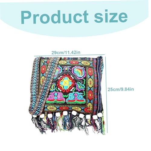 Boho Shoulder Bag, Ethnic Embroidered Shoulder Bag for Women with Tassel, 11x10 Inch Large Capacity Crossbody, Trendy Easy Matching Cute Bags, Gifts for Women, Boho, fo4