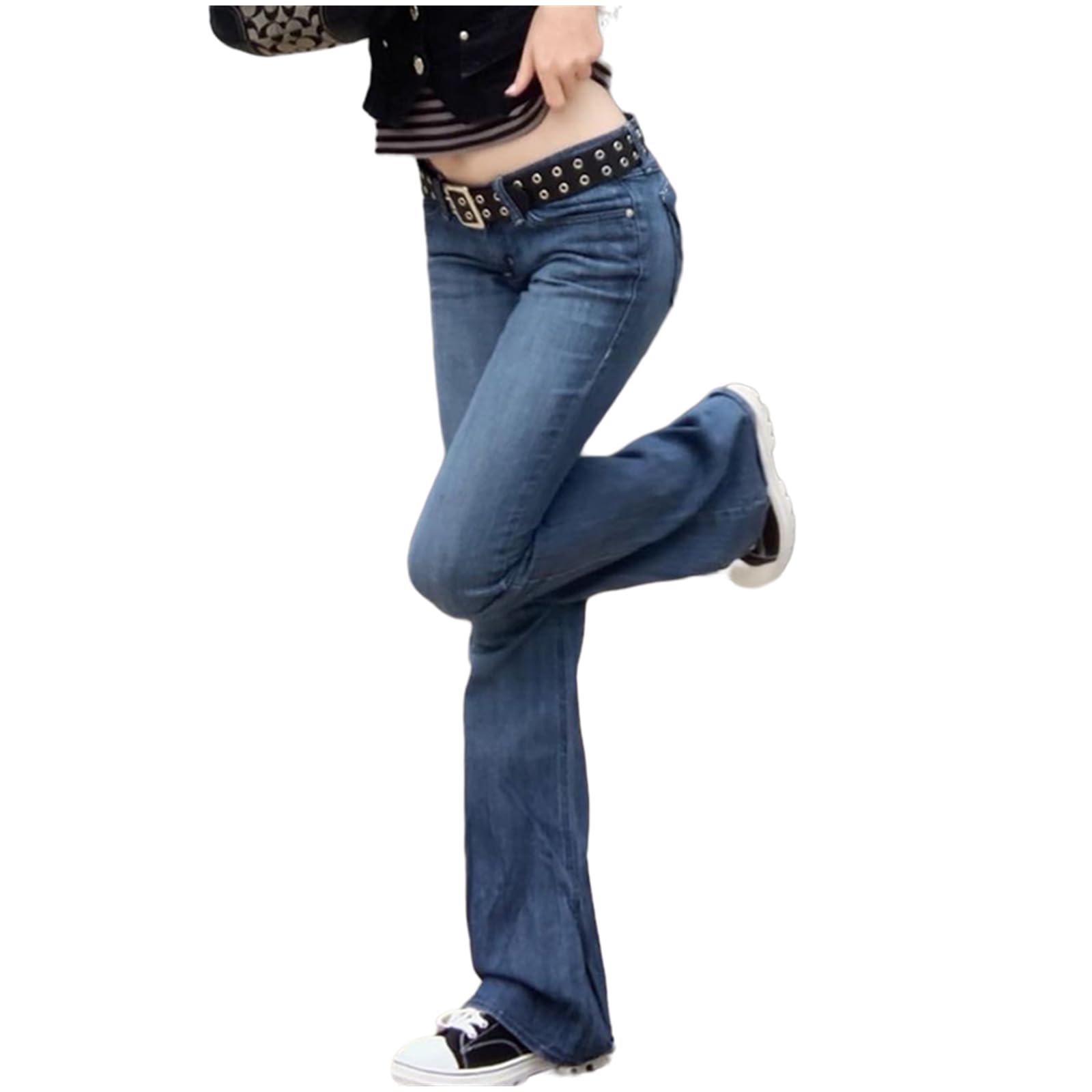 Pantaloni cargo larghi a vita bassa da donna con motivi a stella lunghi a gamba dritta Harajuku Grunge Jeans estetici con tasche, Svasato Azzurro, XX-Large