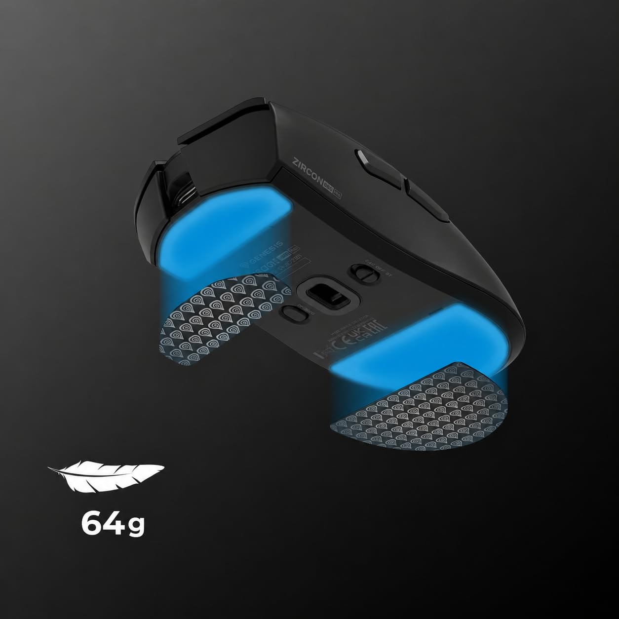 Genesis Zircon 880 PRO mysz gamingowa 8K, 30 000 DPI, bezprzewodowa i przewodowa, PixArt PAW3950, 8000 Hz Polling, Kailh Optical, ultralekka 64 g, Bluetooth/2.4 GHz/USB-C, 6 programowalnych przycisków