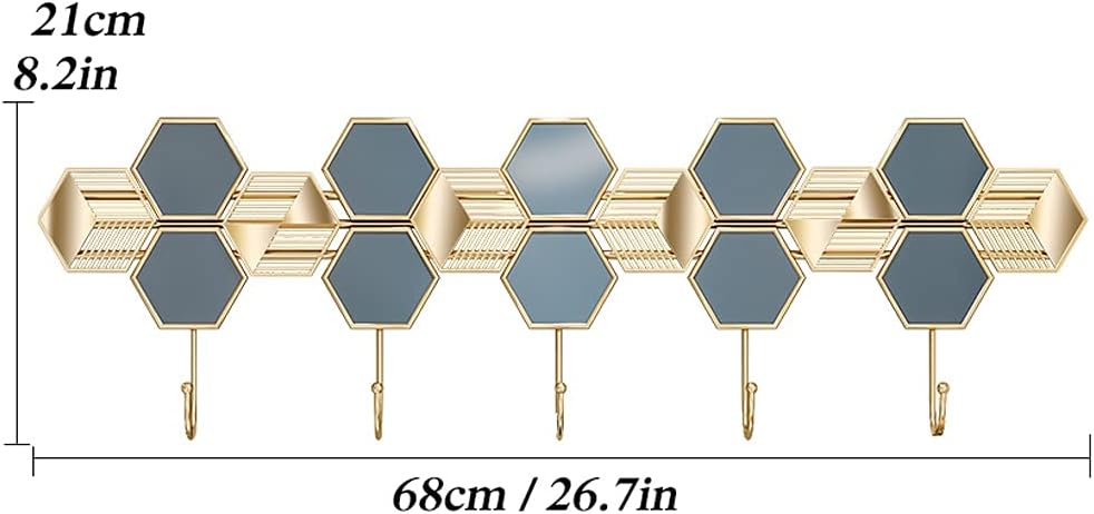 Wall Mounted Coat Rack Coat Rack Hook Metal Floating Decoration Pendant Bedroom Living Room Corridor Hanger Hallway Free Punching Wall Hanging Coat Rack with 5 Hooks Storage Benches (Brass )