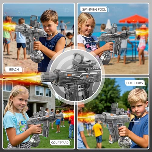 Image of Electric Water Gun for Adults Kids,Realistic SMG,Rechargeable,Automatic Squirt Watergun,for Boys Girls,Pool Party Outdoor Toy,Summer Game,Long Range,2026 LED Electric Water Guns(2 Pack Pink Red,Black)