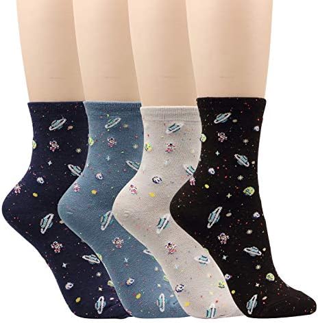 4 Pairs Space Women Socks Galaxy The Universe Crew Cotton Ankle Casual For Teenagers Big Girl