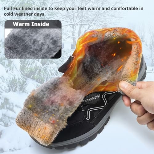 Image of Moodeng Mens Winter Boots Casual Lightweight Snow Boots Warm Fur Lined Hiking Boots Water-Resistant Comfortable Ankle shoes Outdoor Walking
