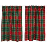 Cackleberry Home Red and Green Christmas Plaid with Gold Lurex Cafe Curtains 28 Inches W x 24 Inches...