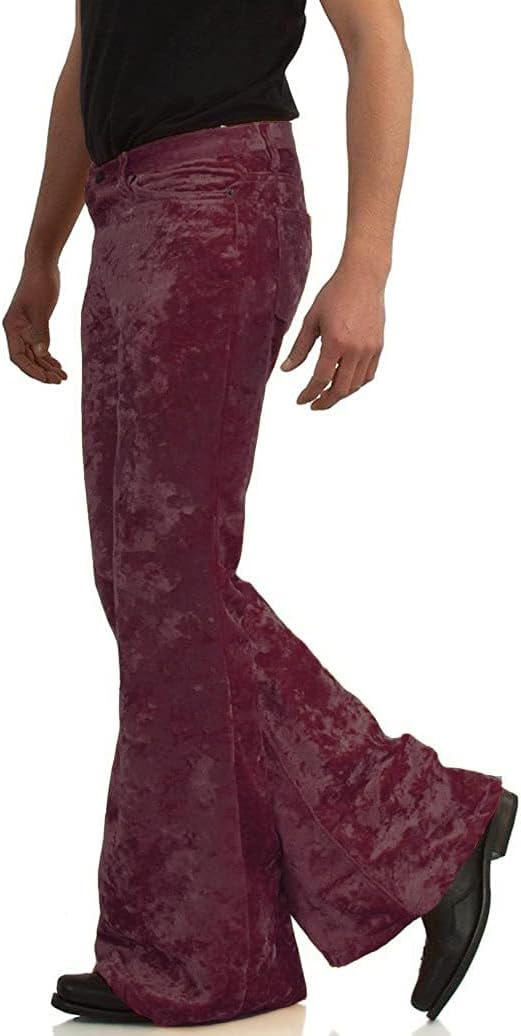Men's Velvet Relaxed Vintage 60s 70s Bell Bottom Stretch Fit Classic Comfort Flared Flares Retro Leg Disco Pants