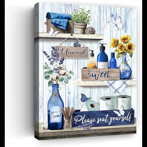 Rumlly Lienzo decorativo para pared, diseño de flores de océano azul, decoración de playa, paisaje marino, para baño, dormitorio, póster de 60 x 90 cm, sin marco
