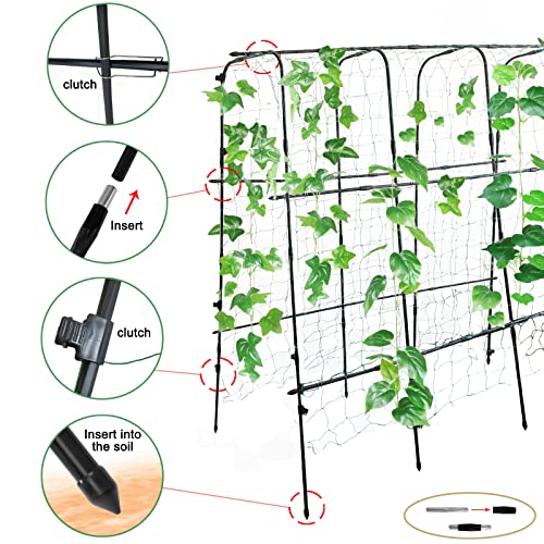 Garden Cucumber Trellis - Garden Tunnel Trellis With Climbing Net, Large Metal Trellis For Climbing Plants Support Vegetable Peas Fruit Vine Outdoor A Frame Trellis #TOP3