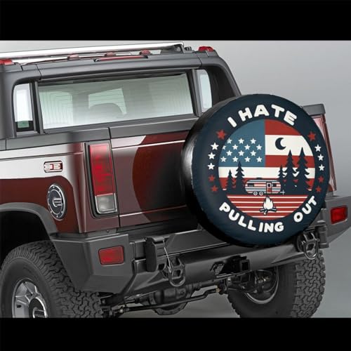 Image of Universal Fit Spare Tire Cover for RV, SUV, and Camper Trailers - Weatherproof Wheel Protector, I Hate Pulling Out Flag Decorative Camper Spare Tire Cover 17 in