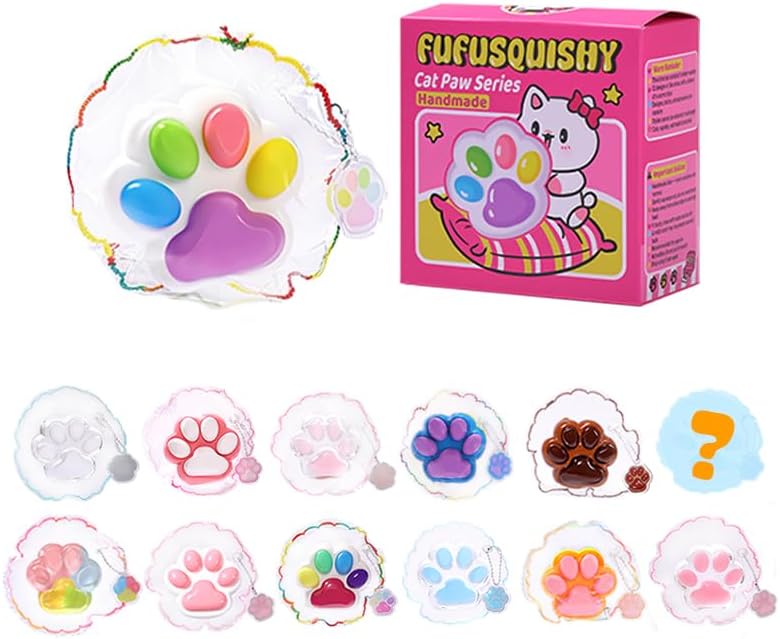 FUFUSQUISHY Cat Paw Squishy Blind Box, Mystery Soft Squeeze Toy, Stress Relief Sensory Gift for Kids