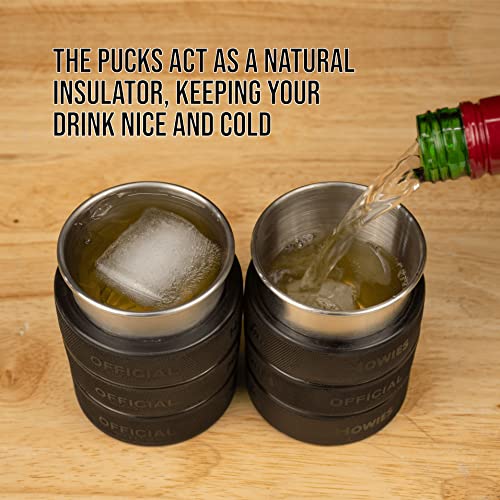 Buffalo Bottle Craft Hockey Puck Rocks Glasses made from real Hockey Pucks & Stainless Steel Cup, Ice Hockey Gifts, 6oz Insulated Whiskey Glasses for Hockey Dad Gifts and Hockey Mom Gifts (1) - Thumbnail 3
