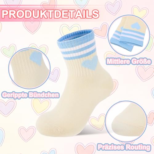 Utensilsto 10 Paar Socken Mädchen 29-33, KinderTennissocken Sportsocken mit Herz Streifen Bunte Crew Socken Laufsocken für Mädchen Jungen， Schule Sport Allta