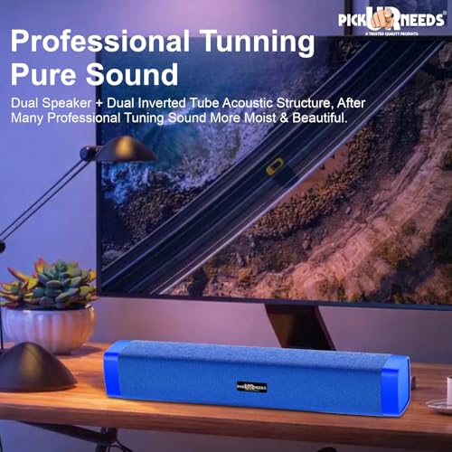 Image of Pick Ur Needs Rechargeable 10W Wireless Bluetooth Soundbar Speaker with 1200mAh Battery, FM Radio, TF Card, USB & AUX Support - 4 Hours Playtime Home & Outdoor Speakers (Blue)