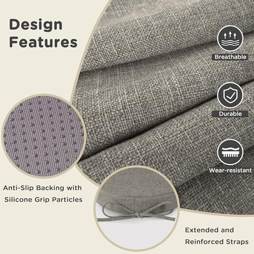 Image of AddGrace Round Bar Stool Cushions with Ties Set of 1 Non Slip Seat Cushions 12x12 Inch Washable Chair Pads Removable Washable Cover Light Gray