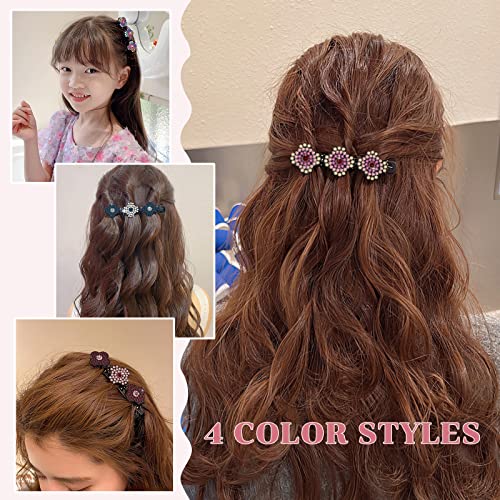 8 Pcs Sparkling Crystal Stone Braided Hair Clips, Triple Hair Clips For Women, Multi Clip Four-Leaf Clover Chopped Hairpin Triple Hair Clip Barrette, Crystal Stone Braided Hair Clips For Fine Or Thick Hair For Valentines Day #TOP6